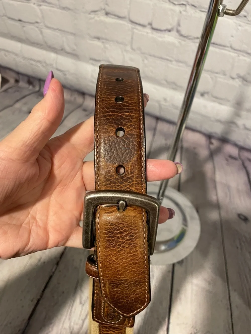Columbia Brown Leather and Beige Canvas Belt Strap